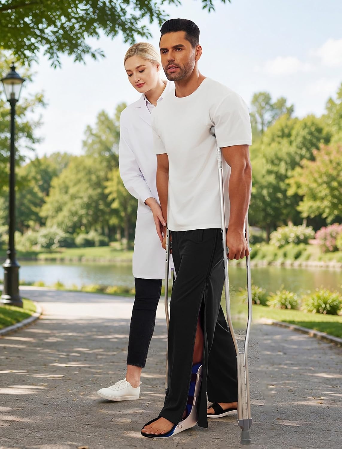 image:imageDeyeek Tear Away Pants for Men Post Surgery 2 Side Zippers SweatpantsPure Black