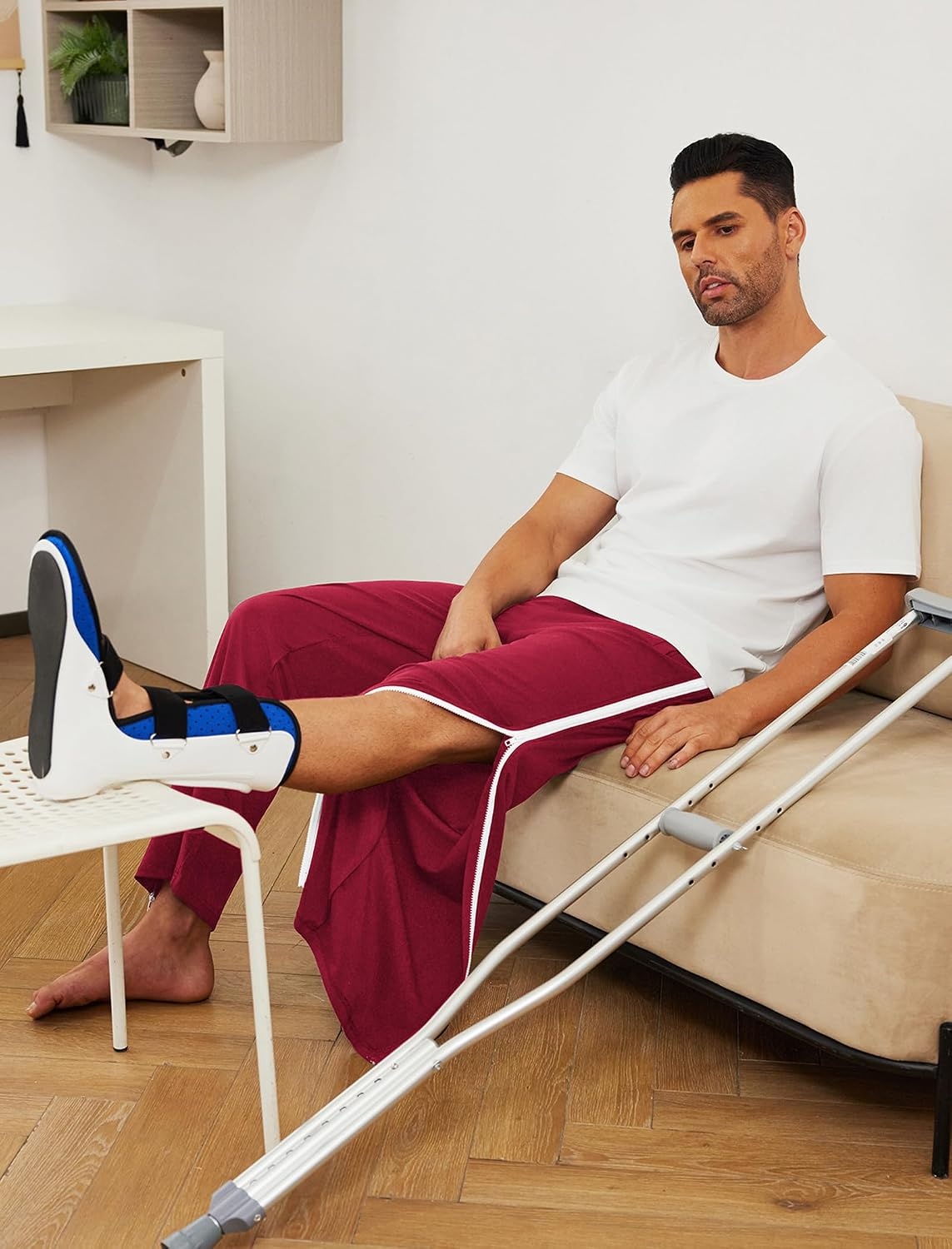 image:imageDeyeek Tear Away Pants for Men Post Surgery 2 Side Zippers SweatpantsRed