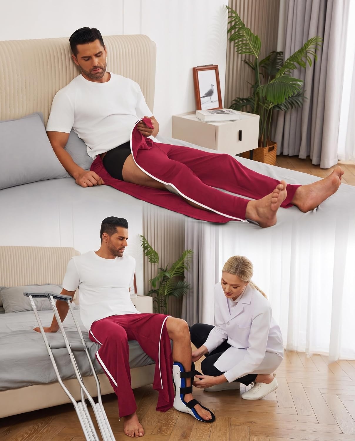 image:imageDeyeek Tear Away Pants for Men Post Surgery 2 Side Zippers SweatpantsRed