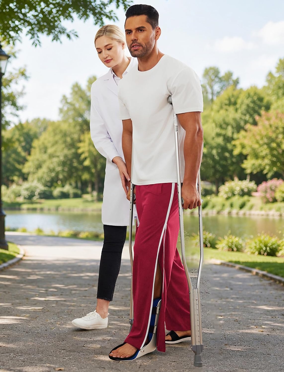 image:imageDeyeek Tear Away Pants for Men Post Surgery 2 Side Zippers SweatpantsRed