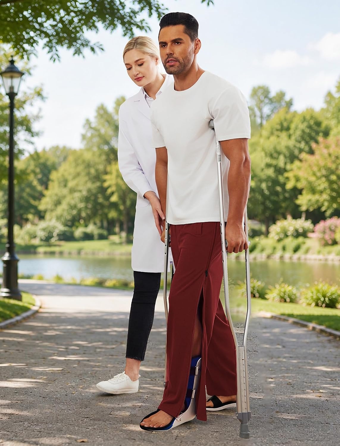image:imageDeyeek Tear Away Pants for Men Post Surgery 2 Side Zippers SweatpantsWine Red