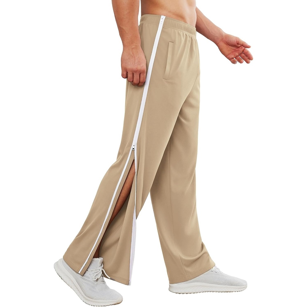 image:imageDeyeek Tear Away Pants for Men Post Surgery 2 Side Zippers SweatpantsKhaki