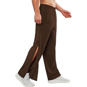 Deyeek Tear Away Pants for Men Post Surgery 2 Side Zippers Sweatpants(Brown)