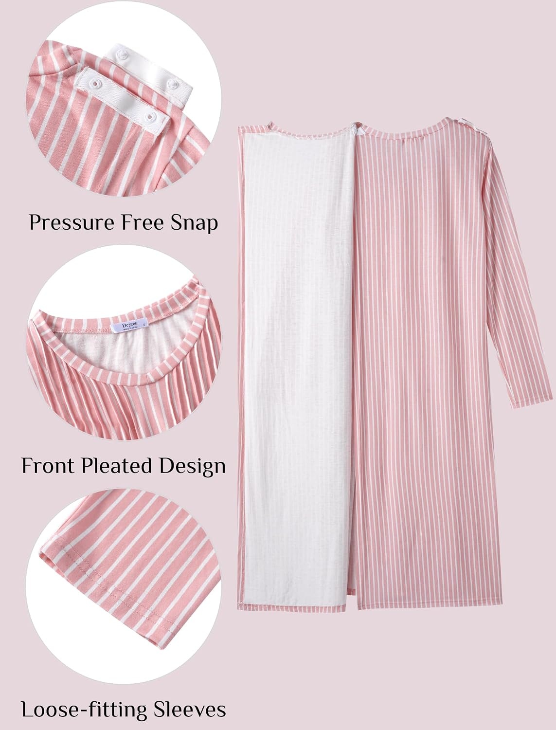 image:imageDeyeek Hospital Gowns for Women Open Back Adaptive Clothing Lounge DressPink Stripe