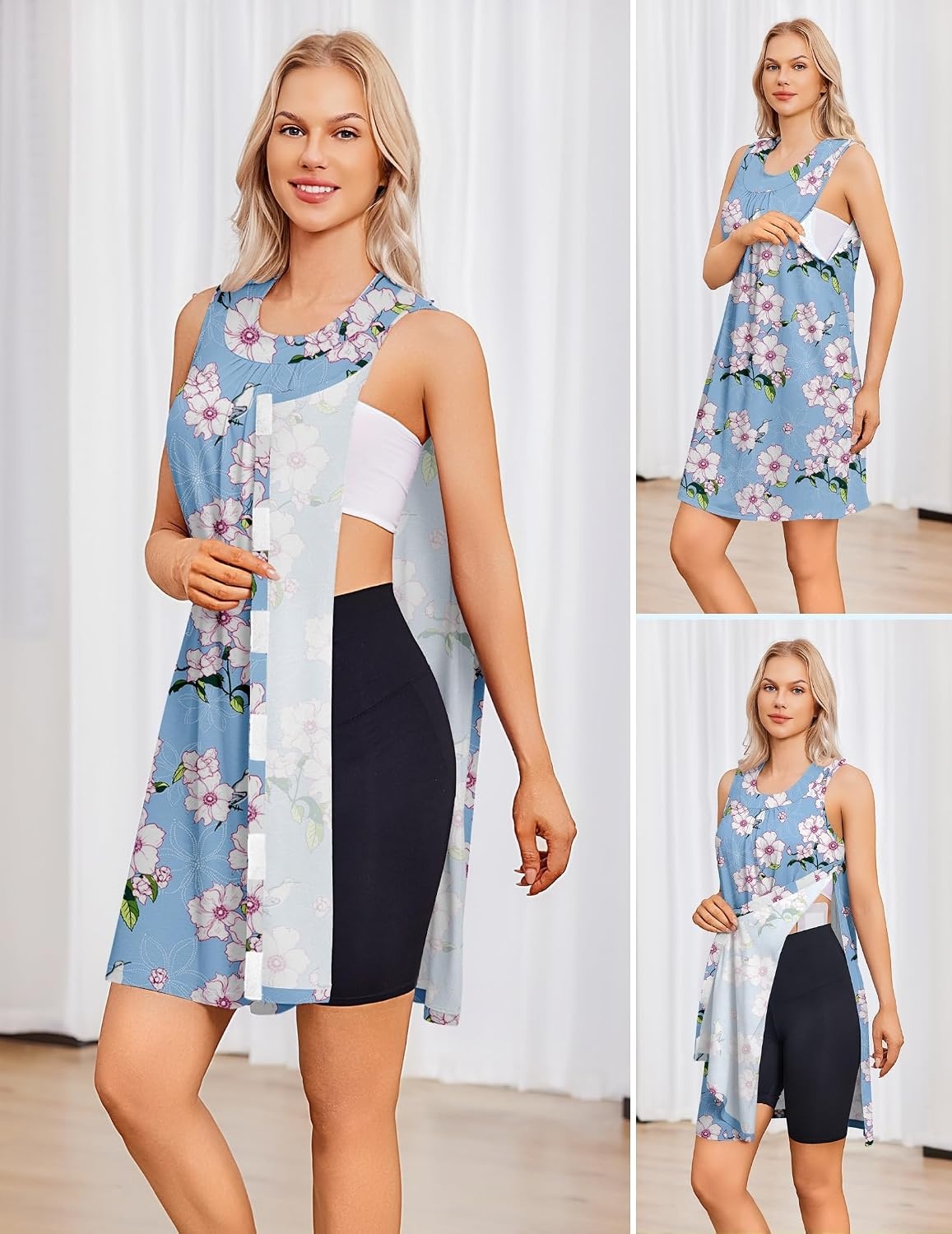 image:imageDeyeek Womens Post Shoulder Surgery Dress Tear Away Sleeveless DressLight Blue Print