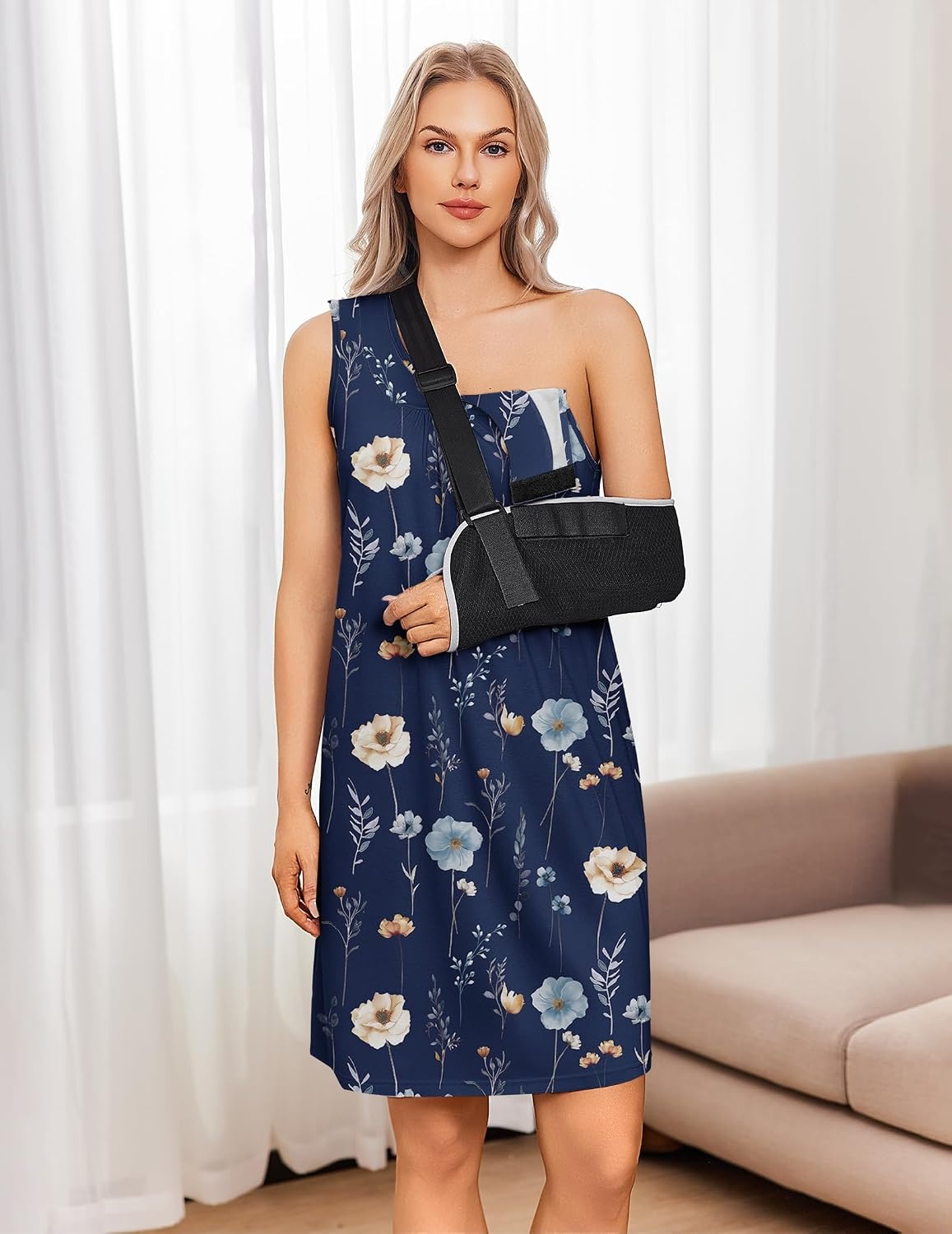 image:imageDeyeek Womens Post Shoulder Surgery Dress Tear Away Sleeveless DressNavy Blue Print