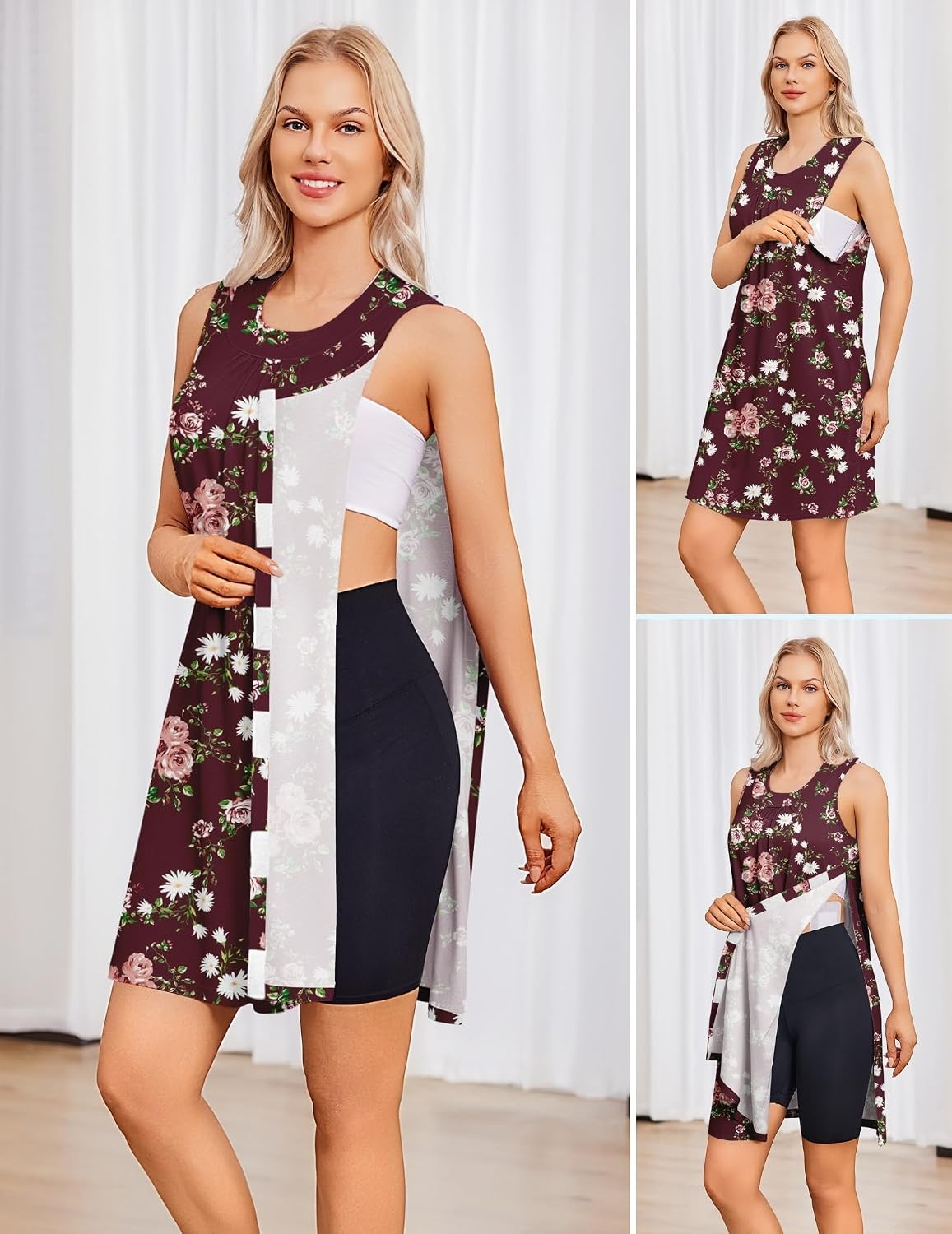 image:imageDeyeek Womens Post Shoulder Surgery Dress Tear Away Sleeveless DressRed Print