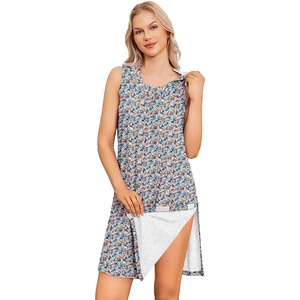 Deyeek Women’s Post Shoulder Surgery Dress Tear Away Sleeveless Dress(Apricot Brown Print)