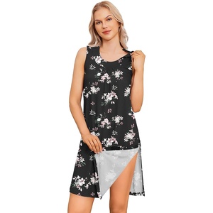 Deyeek Women’s Post Shoulder Surgery Dress Tear Away Sleeveless Dress(Black Print)