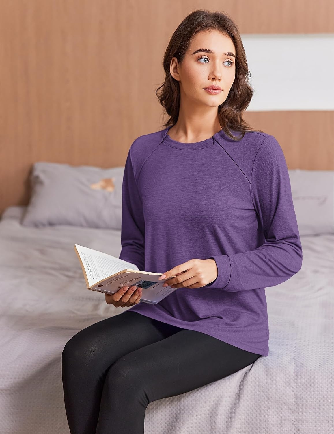 image:imageDeyeek Chemo Shirts for Port Access Women Long Sleeve Shoulder Post Surgery Shirt Dialysis Sweatshirts with Arm ZipperDeep Purple