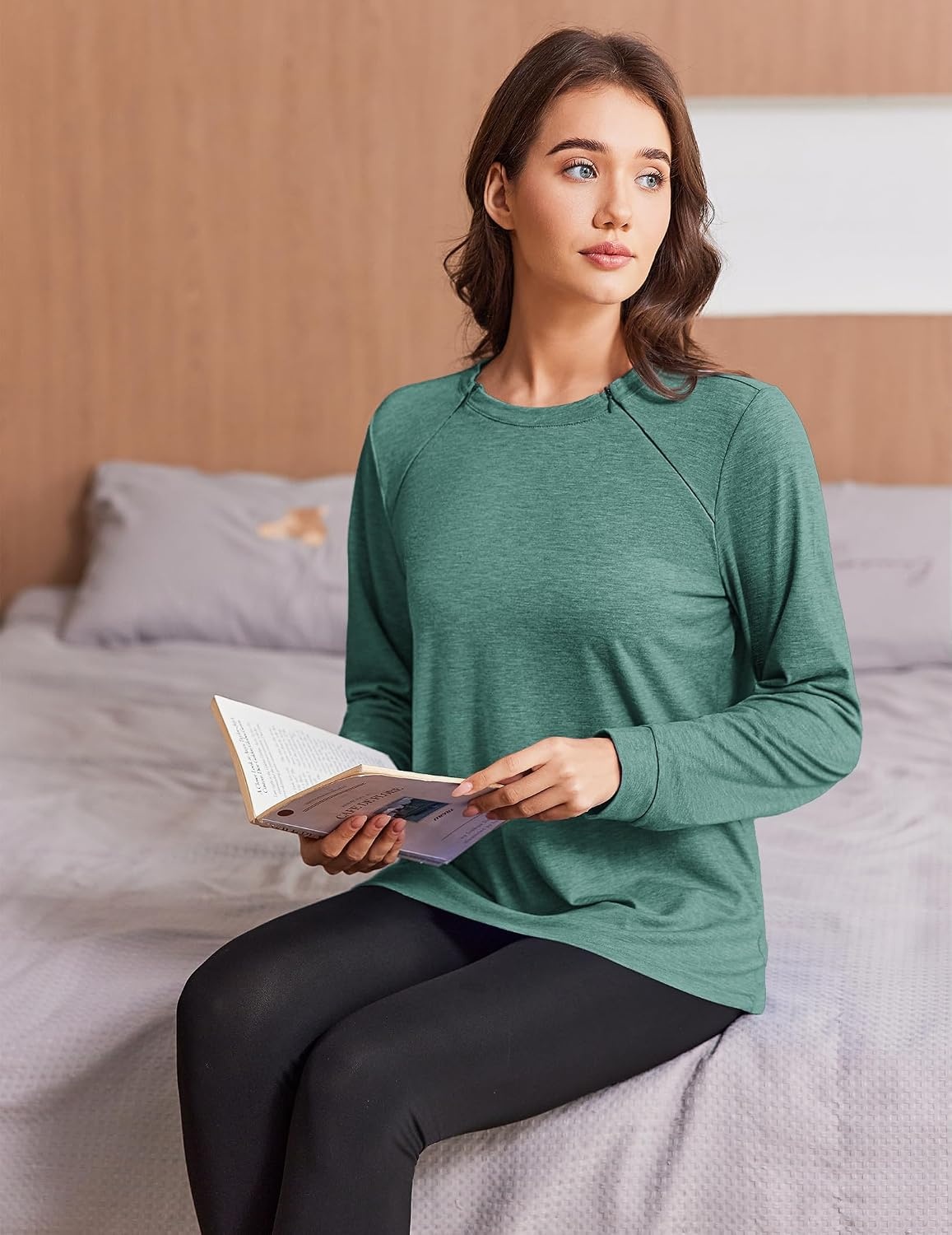 image:imageDeyeek Chemo Shirts for Port Access Women Long Sleeve Shoulder Post Surgery Shirt Dialysis Sweatshirts with Arm ZipperGreen