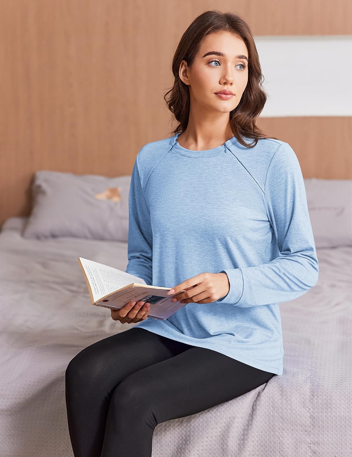 image:imageDeyeek Chemo Shirts for Port Access Women Long Sleeve Shoulder Post Surgery Shirt Dialysis Sweatshirts with Arm ZipperLight Blue