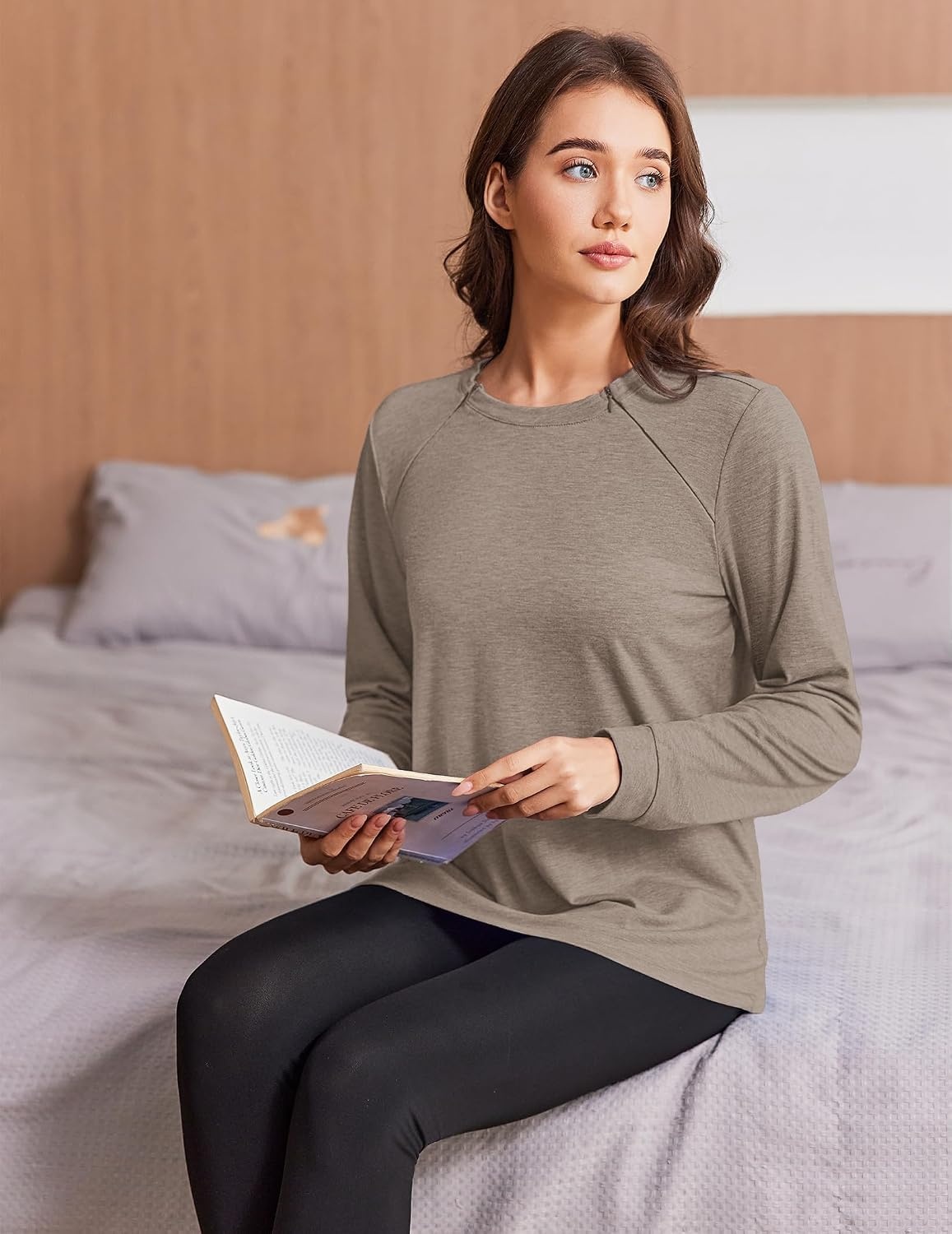 image:imageDeyeek Chemo Shirts for Port Access Women Long Sleeve Shoulder Post Surgery Shirt Dialysis Sweatshirts with Arm ZipperLight Brown
