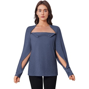 Deyeek Chemo Shirts for Port Access Women Long Sleeve Shoulder Post Surgery Shirt Dialysis Sweatshirts with Arm Zipper(Blue Purple)