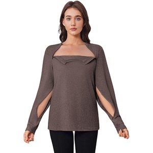 Deyeek Chemo Shirts for Port Access Women Long Sleeve Shoulder Post Surgery Shirt Dialysis Sweatshirts with Arm Zipper(Brown)