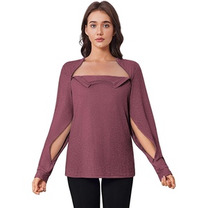 Deyeek Chemo Shirts for Port Access Women Long Sleeve Shoulder Post Surgery Shirt Dialysis Sweatshirts with Arm Zipper(Burgundy)