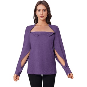 Deyeek Chemo Shirts for Port Access Women Long Sleeve Shoulder Post Surgery Shirt Dialysis Sweatshirts with Arm Zipper(Deep Purple)