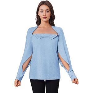 Deyeek Chemo Shirts for Port Access Women Long Sleeve Shoulder Post Surgery Shirt Dialysis Sweatshirts with Arm Zipper(Light Blue)