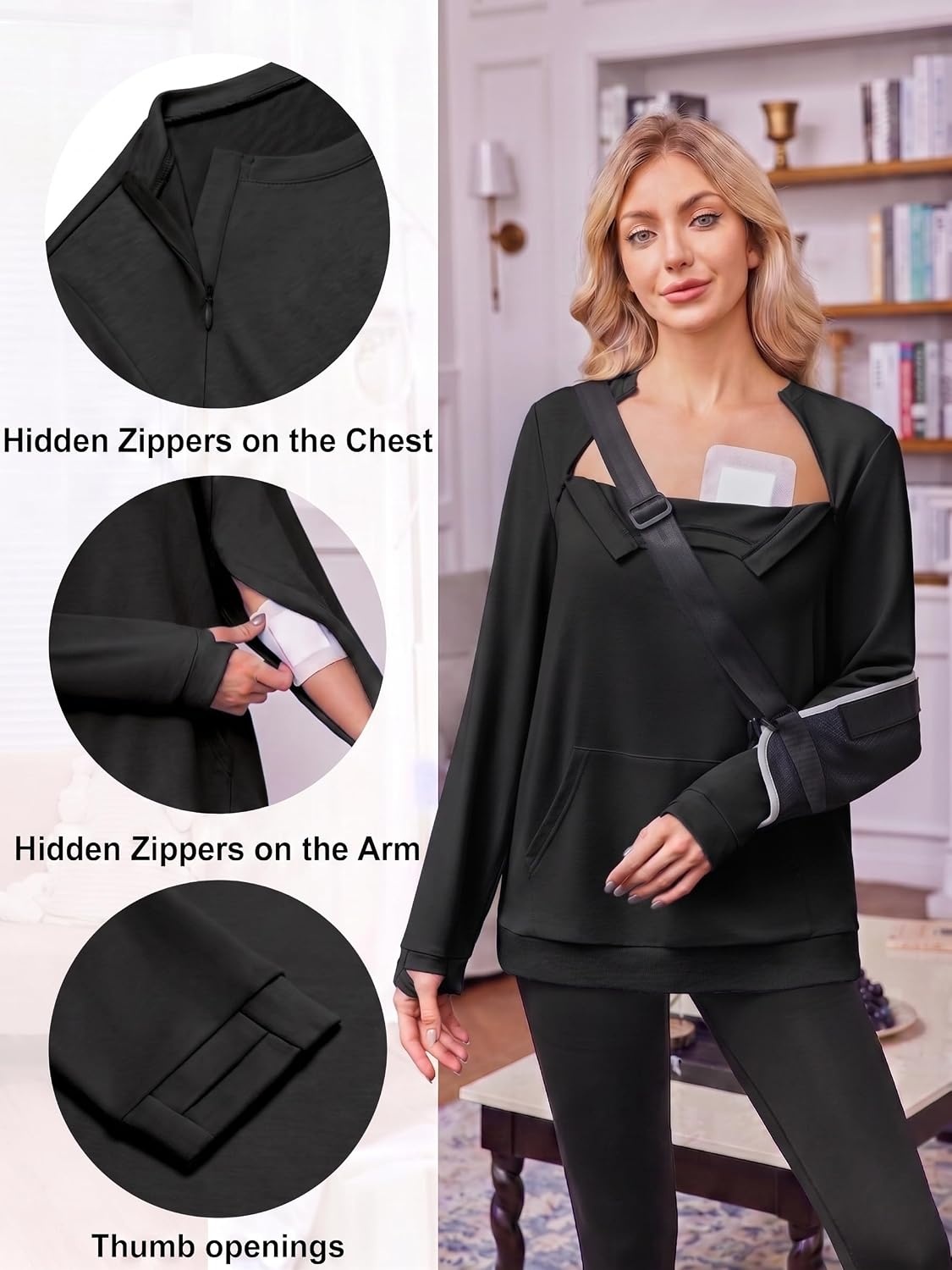 image:imageDeyeek Chemo Shirts for Port Access Women Post Surgery Dialysis SweatshirtBlack