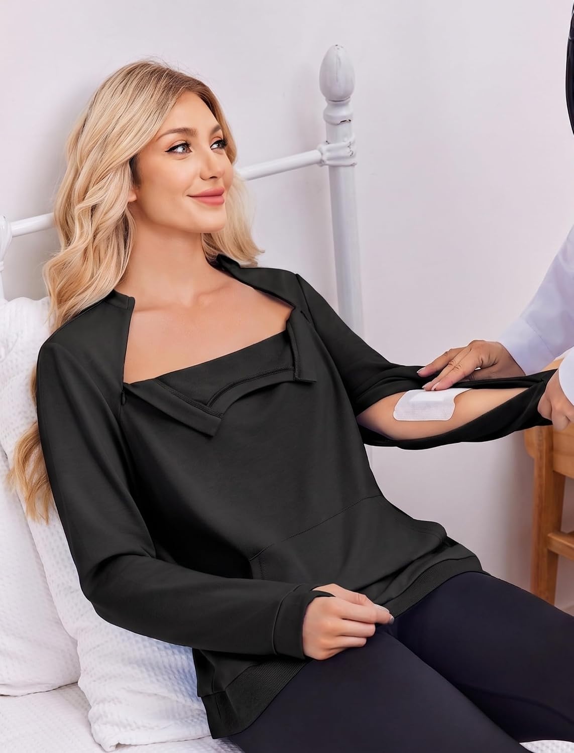 image:imageDeyeek Chemo Shirts for Port Access Women Post Surgery Dialysis SweatshirtBlack