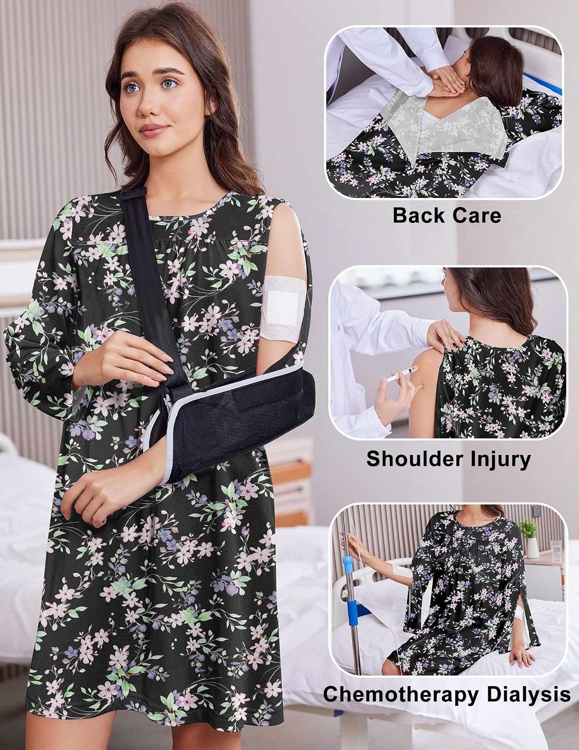 image:imageDeyeek Hospital Gowns for Women Open Back DressBlack Print