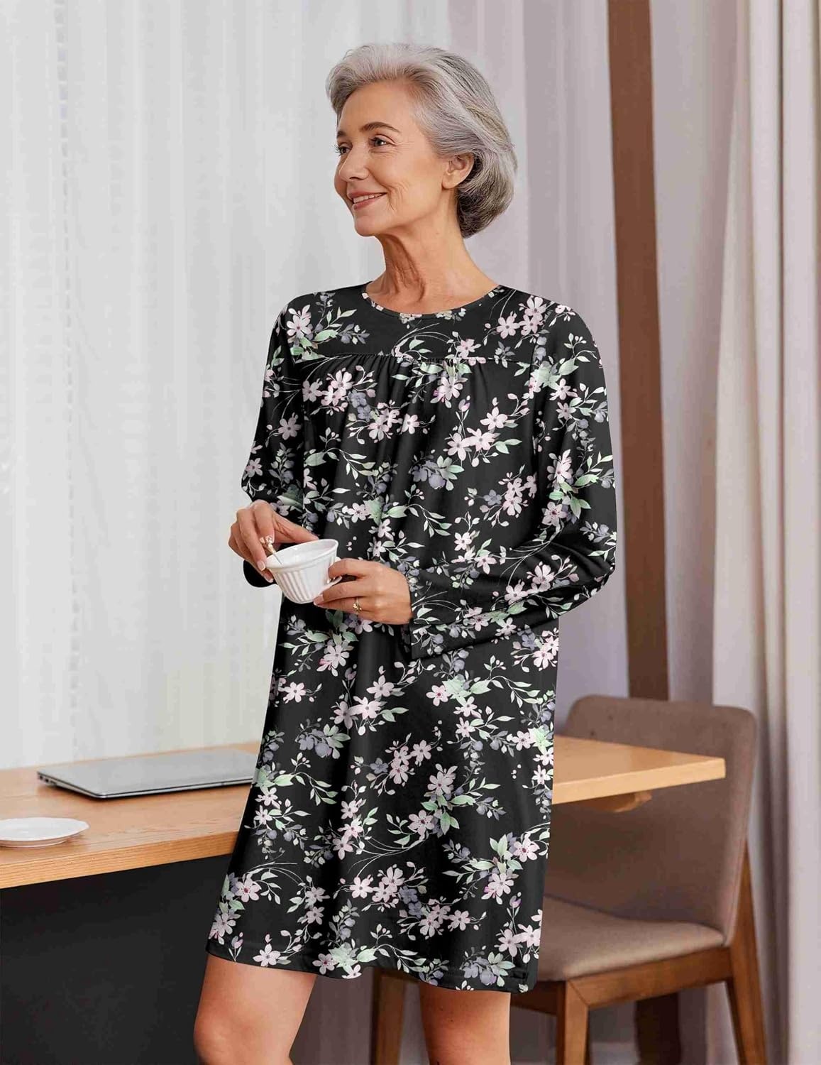 image:imageDeyeek Hospital Gowns for Women Open Back DressBlack Print