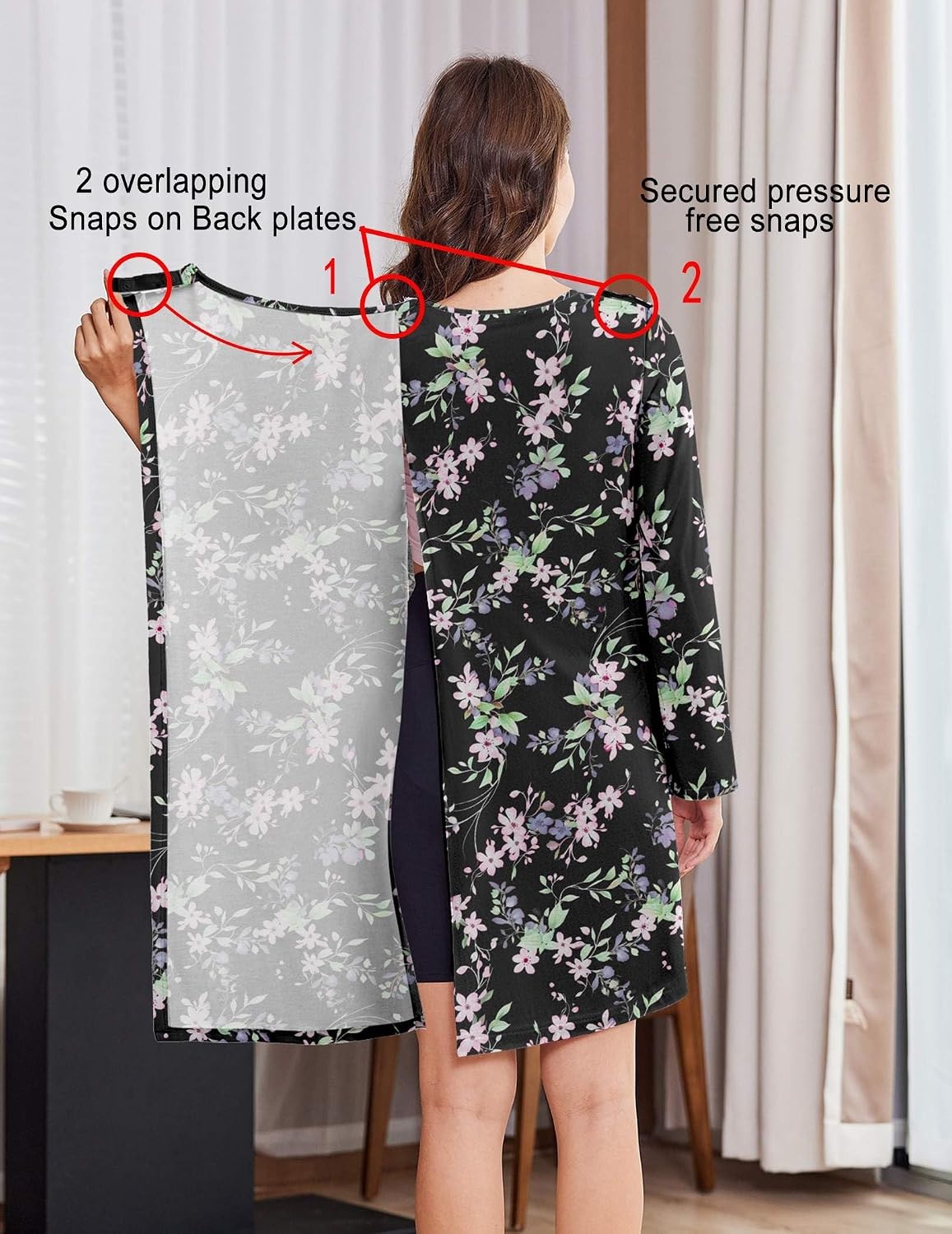 image:imageDeyeek Hospital Gowns for Women Open Back DressBlack Print