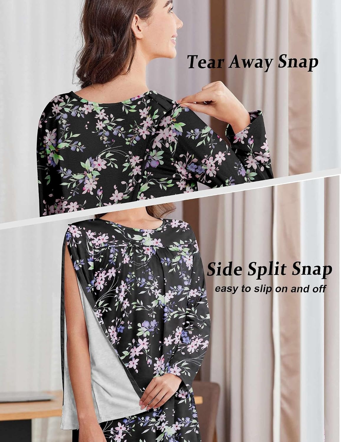 image:imageDeyeek Hospital Gowns for Women Open Back DressBlack Print