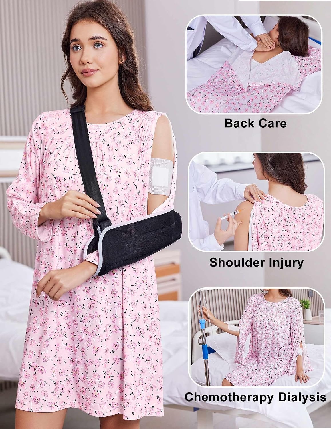 image:imageDeyeek Hospital Gowns for Women Open Back DressPink Print