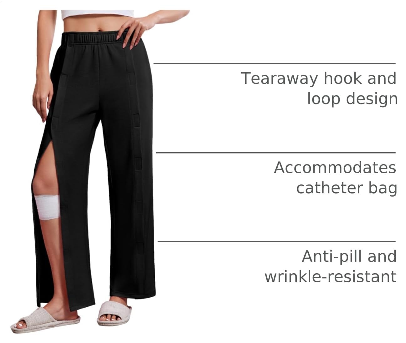 image:imageDeyeek Tear Away Pants for Women Post Knee Hip Leg Surgery Recovery PantsBlack