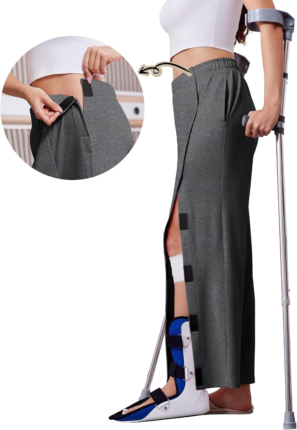 image:imageDeyeek Tear Away Pants for Women Post Knee Hip Leg Surgery Recovery PantsCharcoal