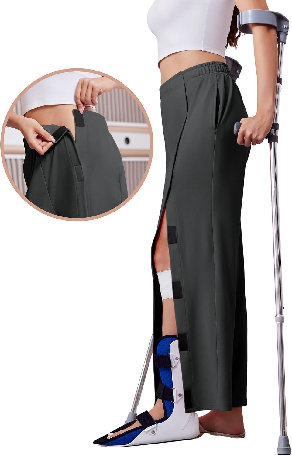 image:imageDeyeek Tear Away Pants for Women Post Knee Hip Leg Surgery Recovery PantsDark Grey