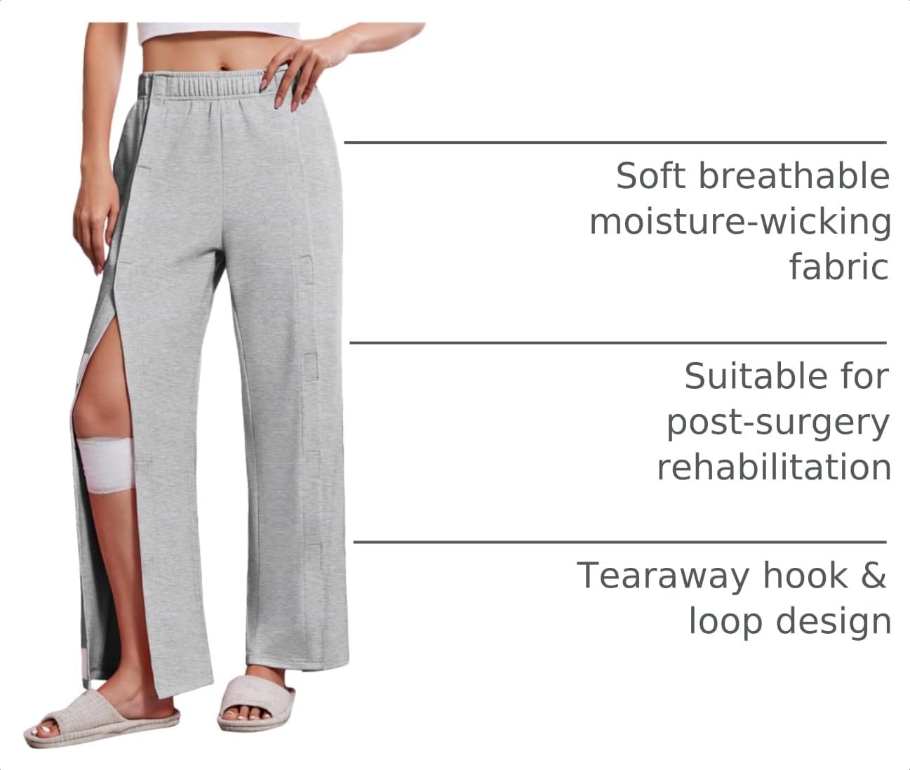 image:imageDeyeek Tear Away Pants for Women Post Knee Hip Leg Surgery Recovery PantsGrey