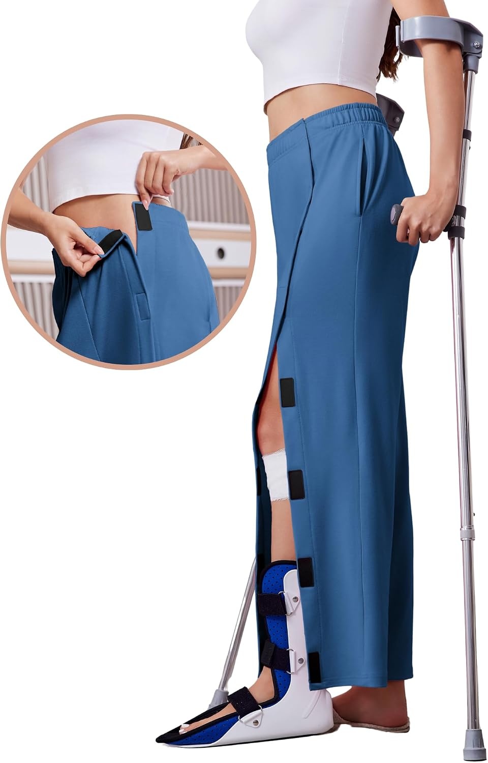 image:imageDeyeek Tear Away Pants for Women Post Knee Hip Leg Surgery Recovery PantsHeather Blue