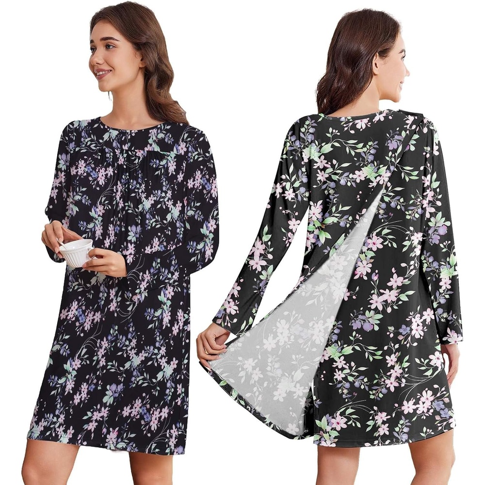 image:imageDeyeek Hospital Gowns for Women Open Back DressBlack Print