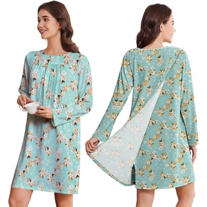 Deyeek Hospital Gowns for Women Open Back Dress(Green Print)