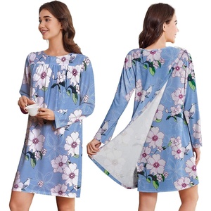 Deyeek Hospital Gowns for Women Open Back Dress(Light Blue Print)