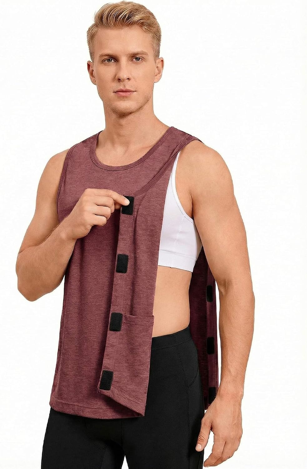 image:imageDeyeek Mens Tear Away Post Shoulder Surgery ShirtsWine Red