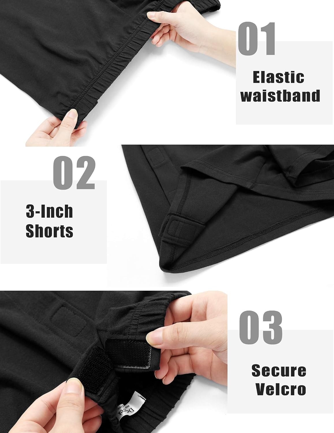 image:imageDeyeek Mens Tear Away Post Surgery Cotton Shorts 3inchBlack