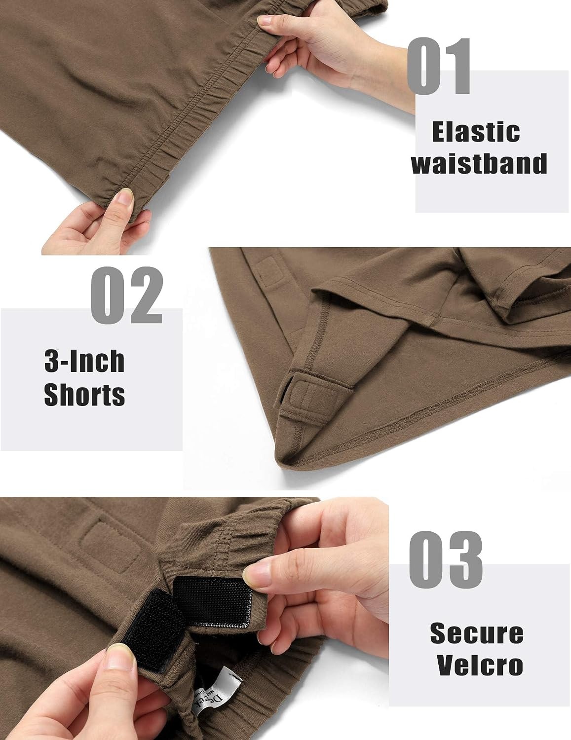 image:imageDeyeek Mens Tear Away Post Surgery Cotton Shorts 3inchKhaki
