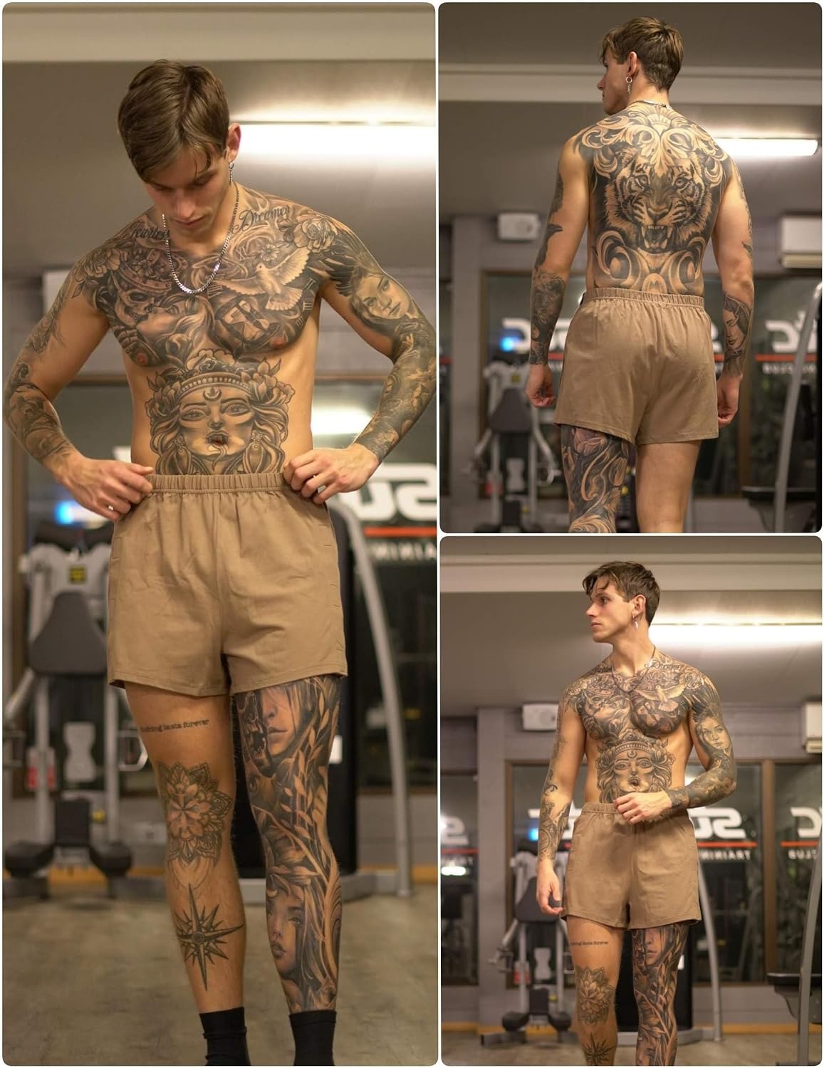 image:imageDeyeek Mens Tear Away Post Surgery Cotton Shorts 3inchKhaki