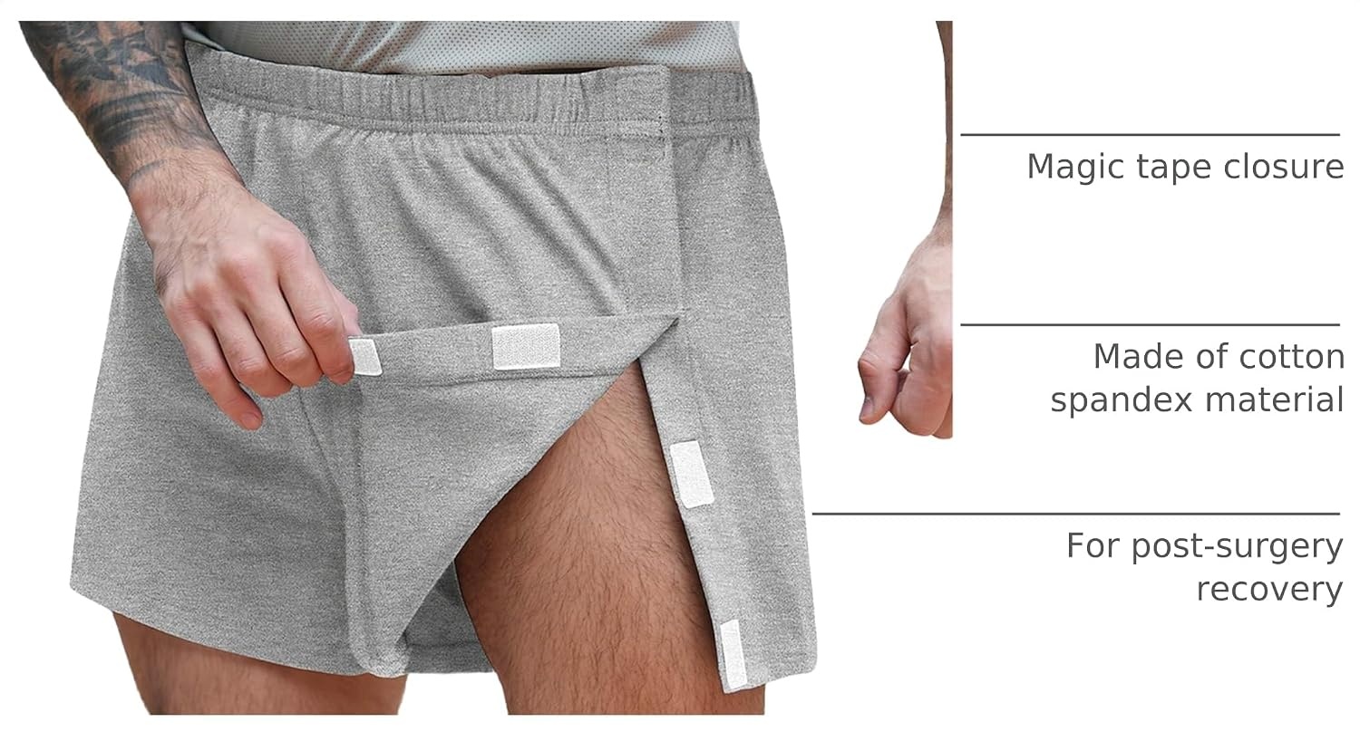 image:imageDeyeek Mens Tear Away Post Surgery Cotton Shorts 3inchLight Grey