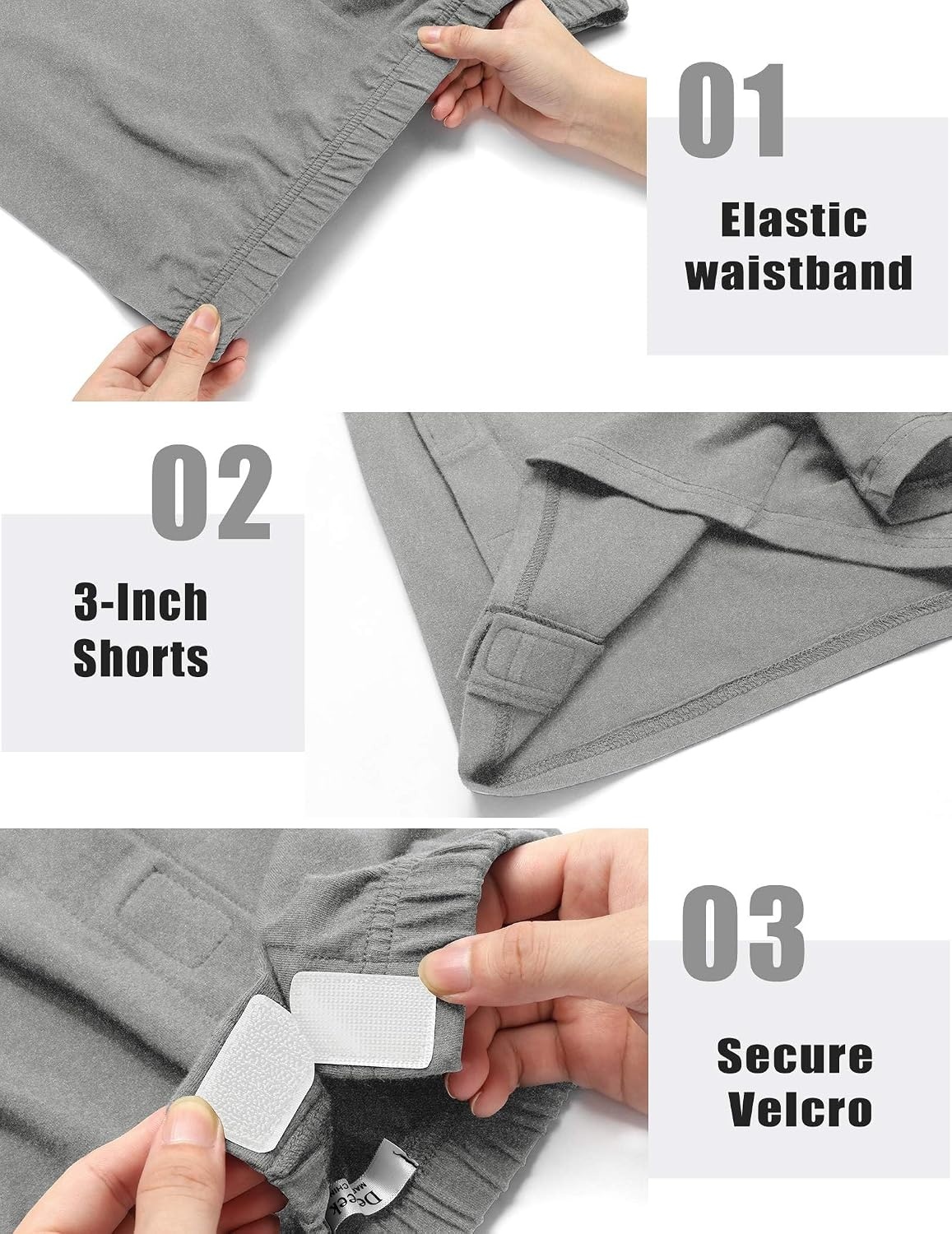 image:imageDeyeek Mens Tear Away Post Surgery Cotton Shorts 3inchLight Grey