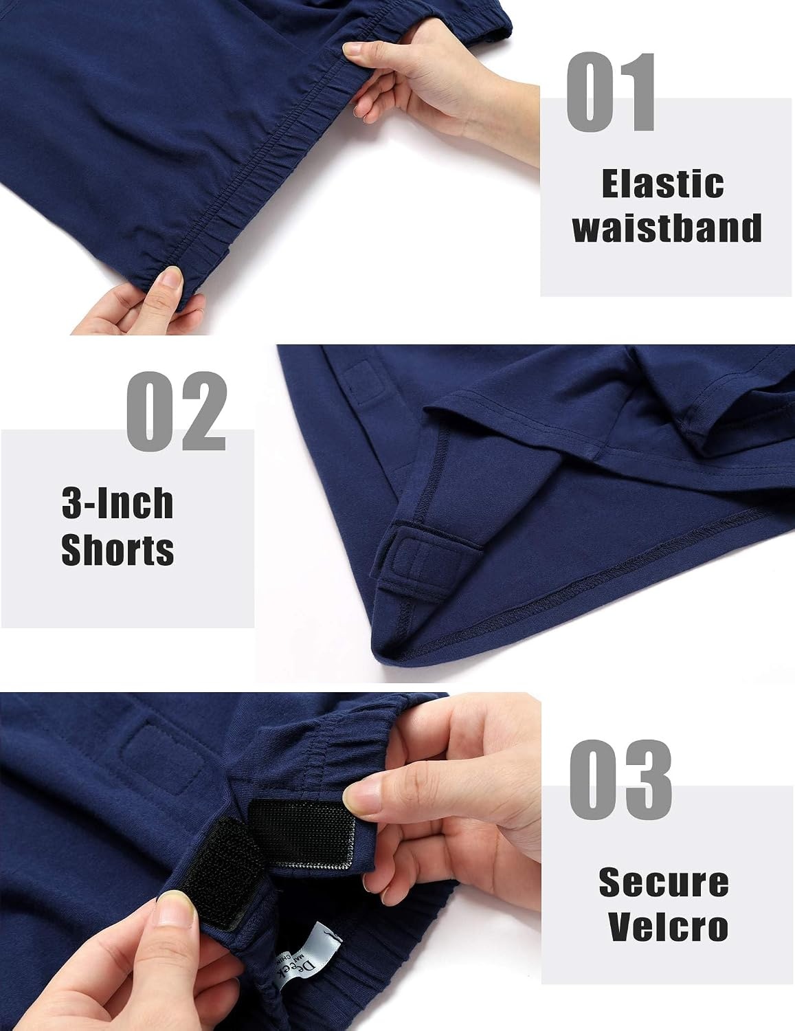 image:imageDeyeek Mens Tear Away Post Surgery Cotton Shorts 3inchNavy Blue