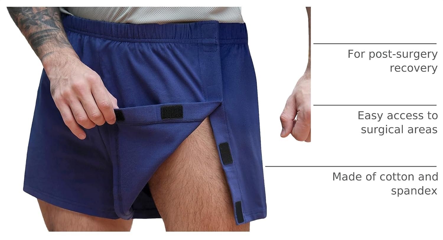 image:imageDeyeek Mens Tear Away Post Surgery Cotton Shorts 3inchNavy Blue