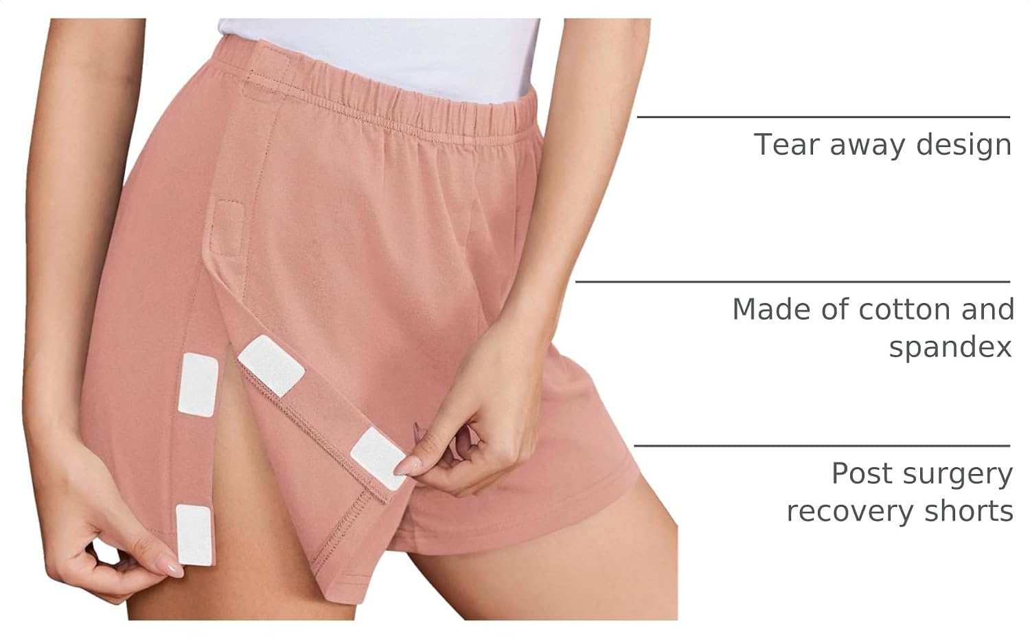 image:imageDeyeek Mens Tear Away Post Surgery Cotton Shorts 3inchPink