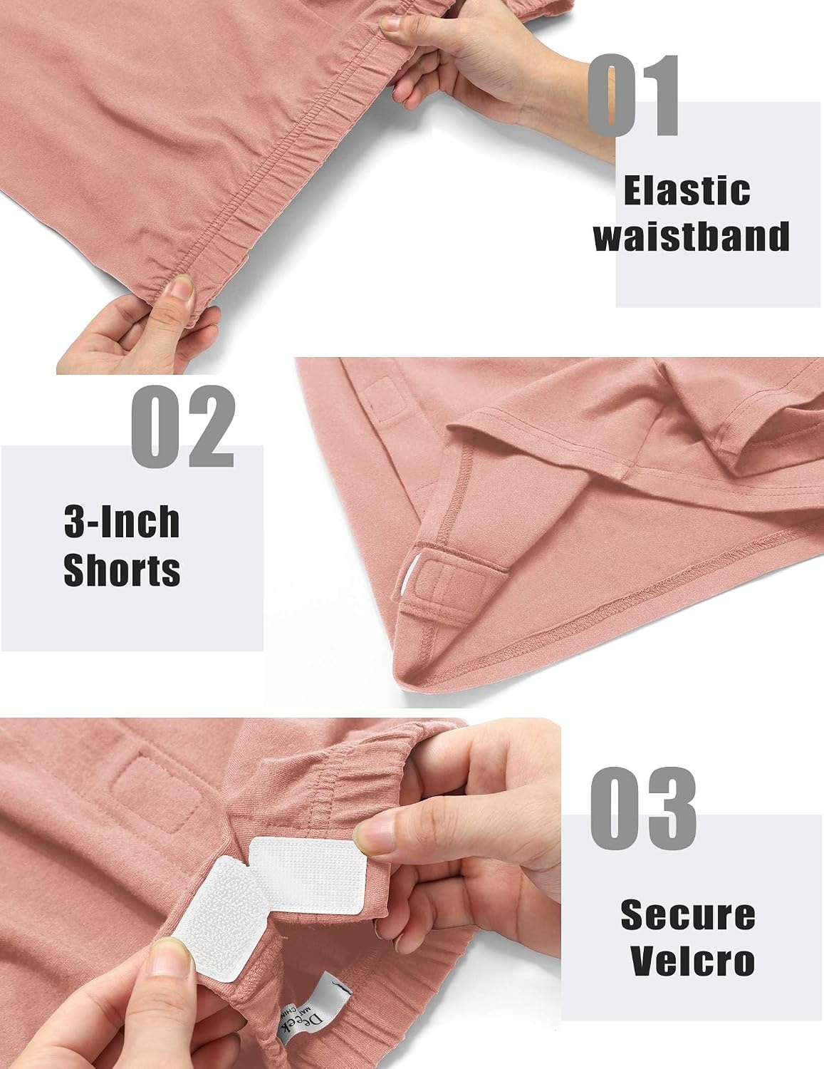 image:imageDeyeek Mens Tear Away Post Surgery Cotton Shorts 3inchPink