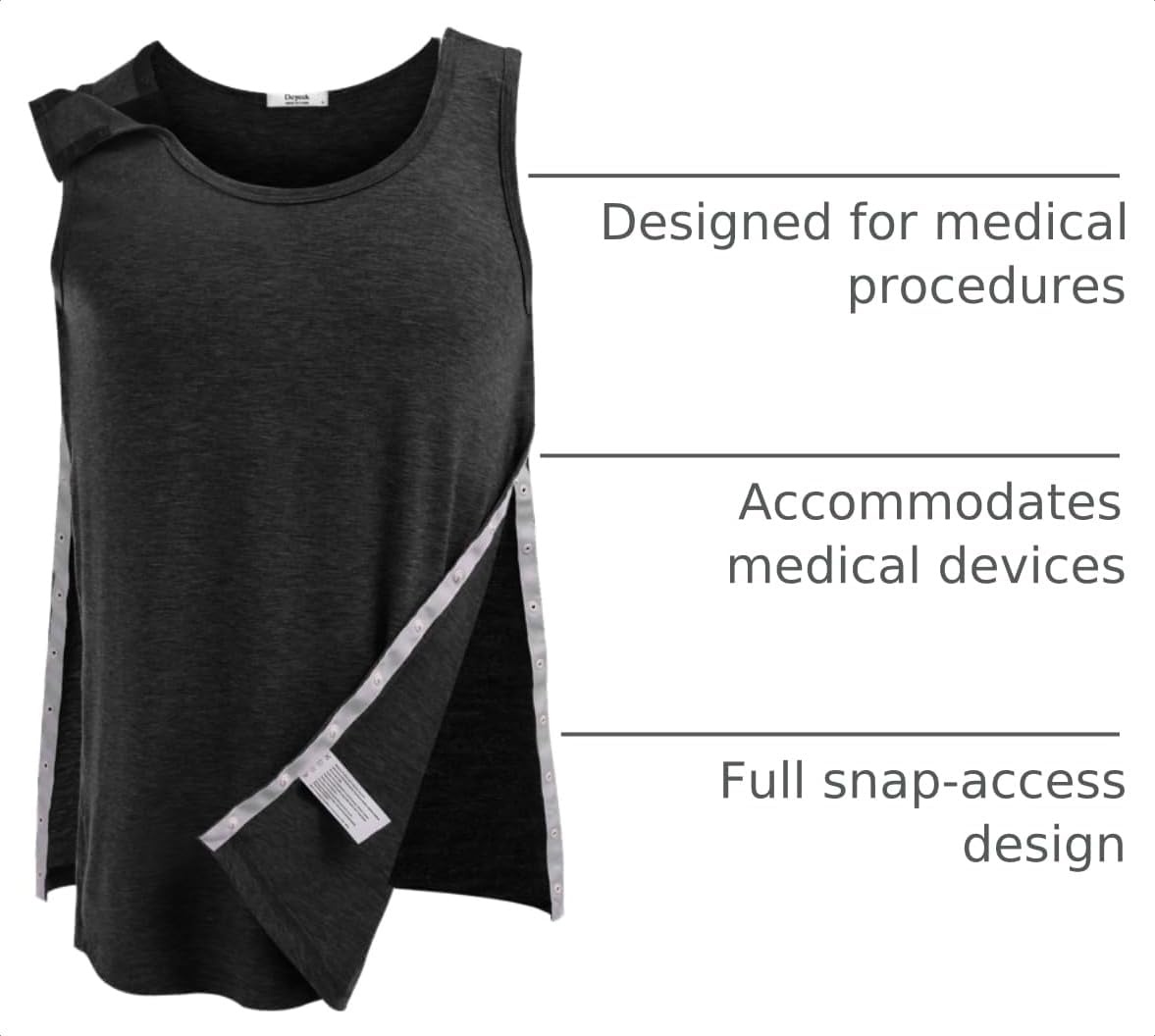 image:imageDeyeek Post Shoulder Surgery Shirts for Women Mens Tearaway Snap Tank TopsBlack