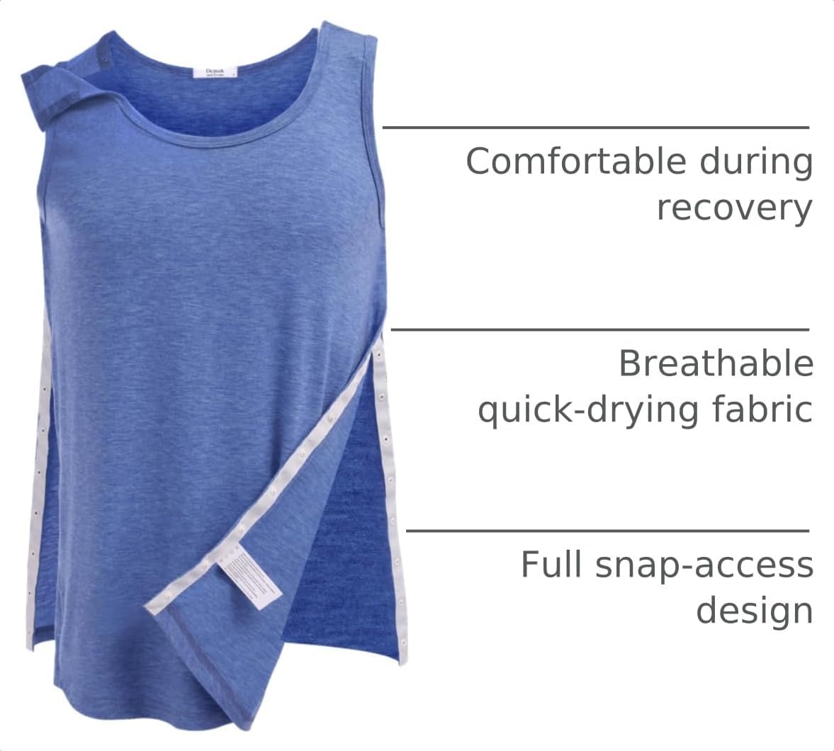 image:imageDeyeek Post Shoulder Surgery Shirts for Women Mens Tearaway Snap Tank TopsBlue
