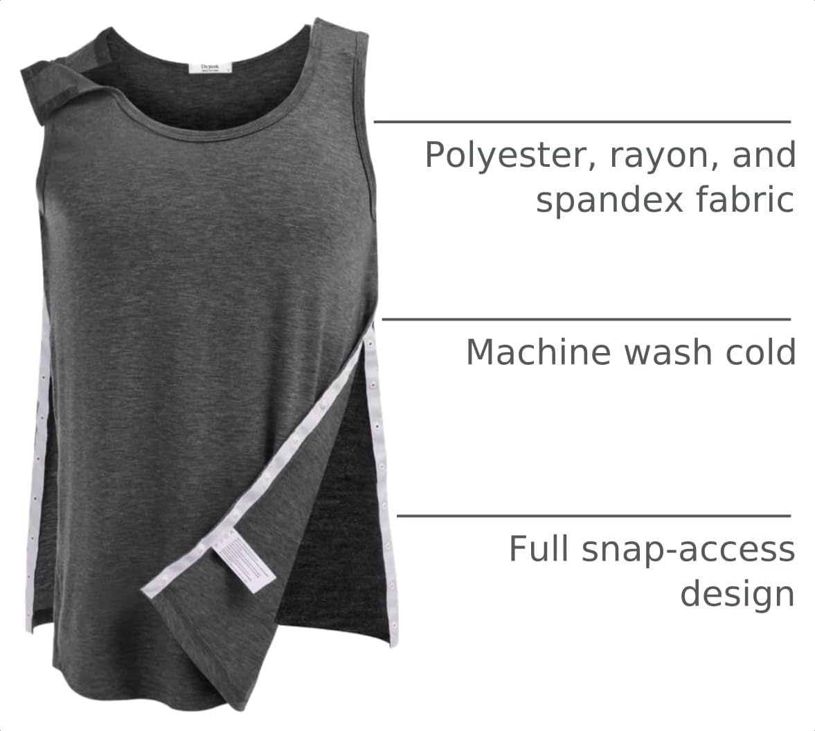 image:imageDeyeek Post Shoulder Surgery Shirts for Women Mens Tearaway Snap Tank TopsDark Grey